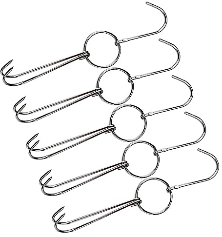 KICHOUSE Crochet à Rôtir Double En Acier Inoxydable 25,5 Cm 5 Pièces Crochet à Viande Pour Gril Pour Boucherie à Suspendre Et Fumage De Viande