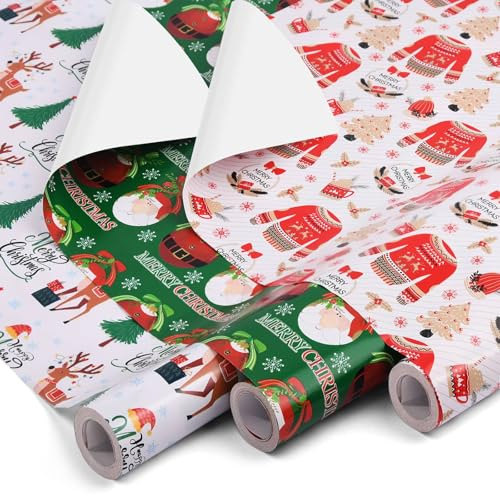 AhfuLife 3 rullar presentpapper julset, 43 cm x 10 m set med julpapper, natur kraftpapper julklappspapper för jul jul papper presenter födelsedag förpackning (stil 2)