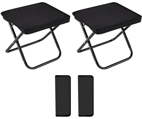 AURIVEE 2 Taburete Plegable Bolsa Portátil 33cm-Diseño 2 en 1, Taburete Camping Compacto Ultraligero para Adultos, Senderismo Pesca Eventos Exterior, Aguanta 120kg, Negro