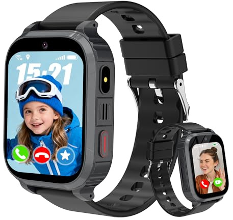 GPS Reloj Inteligente Niño 4G, Smartwatch Niños GPS y Llamadas, Vídeo/Voz Chat, Modo Clase, SOS, Calendario, Despertador, 7Juegos, Linterna, IP68 Reloj Inteligente Niños Navidad Regalo para 4-15 Años