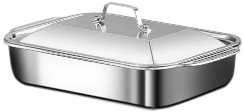 Stampo da forno in acciaio, teglia da forno con coperchio e manico, per lasagne per | Per torte e pane e biscotti, pizza, forno, cucina, casa, feste