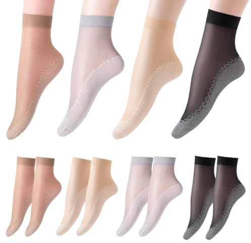 AEIXYA 12 Paia Calze Di Nylon Donna, Trasparenti Calzini Velati Corte, Setosi Antiscivolo, Ultra Sottile, Taglia Unica, Nero Marrone Nude Grigio