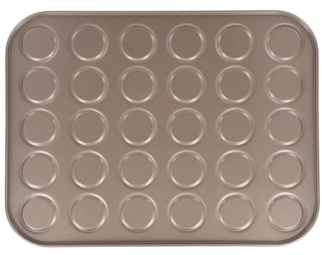NiuLumea Teglia da forno in acciaio al carbonio per macaron con rientranze circolari per biscotti dalla forma uniforme, pasticcini e cioccolatini, adatta al forno a microonde, lavabile in