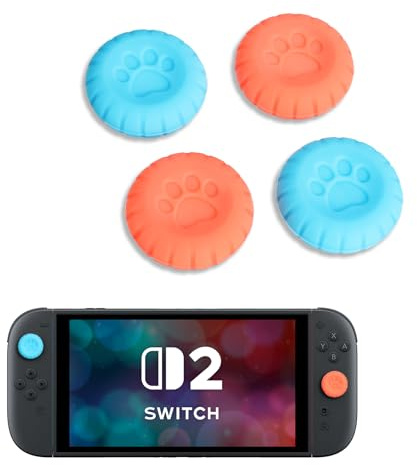 DLseego Impugnature Compatibili con Switch,2,4PCS Design Cappucci Ergonomici per Joystick a Zampa di Gatto, in Silicone Antiscivolo per Migliorare la Precisione di Mira nei Giochi,Blu+Arancione