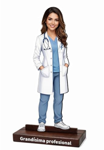 Aketemola Figura Personalizada con TU Cara - Regalo Médicos, Enfermeras, Veterinarios, Dentistas. Madera MDF 5mm. Ideal Graduación, Jubilación o Agradecimiento. Hecho en España. (Médico Mujer)