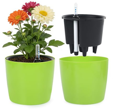 CEIEVER Pot de Fleur Auto-Arrosant 18 cm - Cache Pot Plante Intérieur et Extérieur en Plastique Robuste - Jardinière Respirante pour Pothos, Herbes et Orchidées - Design Anti-Corrosion (Vert)