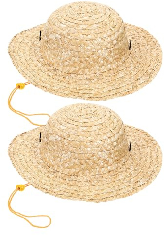 MOKKHNB Lot de 2 chapeaux de soleil en paille respirante pour enfants - Cordon ajustable - Casquette de déguisement pour fête champêtre et cosplay - Protection UV - Idéale pour la plage et le parc