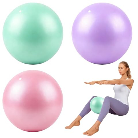3 stycken pilatesboll 25 cm, gymnastikboll liten, yogaboll | Mjuk, halkfri pilatesboll med uppblåsbart sugrör, fitnessboll för yoga, pilates, balans, bålträning