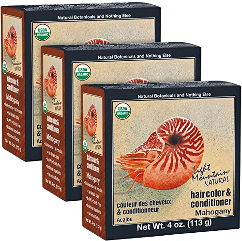 Light Mountain Henna Hair Color & Conditioner - Mahogany Hair Dye for Men/Women, Organic Henna Leaf Powder and Botanicals, Chemical-Free, Semi-Permanent Hair Color, 4 Oz (Pack of 3)