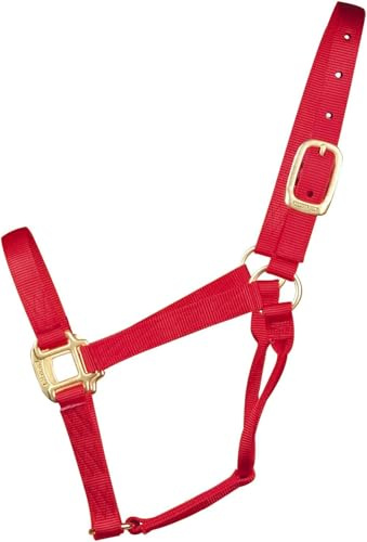 Hamilton Quality Horse Halter, 1 Triple Ply Nylon, Yearling or Standard Donkey, 300-500 lbs, Red