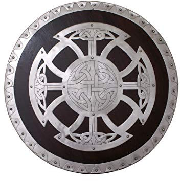 Ulfberth Wikinger Rundschild aus Holz mit Stahlbeschlägen | Mittelalter Schild für Erwachsene | Wikingerschild Handverziert | Geeignet für Schaukampf, Reenactment, Mittelalterfest oder als Dekoration