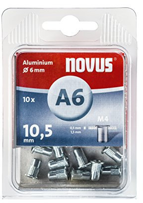Novus Blindnietmutter Ø6 mm Aluminium, 10 Nietmuttern, M4 Gewinde, 10.5 mm Länge, für Kunststoff und Leichtbaumaterial