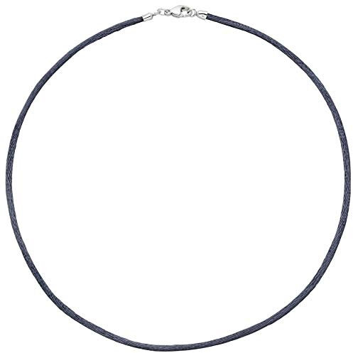 Jobo Damen Collier Halskette Seide grau 2,8 mm 42 cm, Verschluss 925 Silber Kette