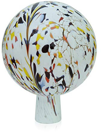 Lauschaer Glas Gartenkugel Rosenkugel aus Glas mit Granulat weiß h 15cm, d 12cm mundgeblasen handgeformt