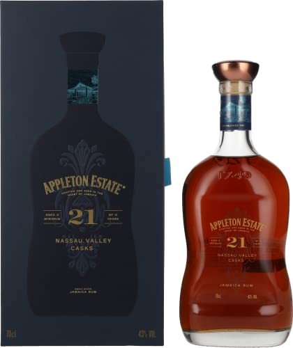 Appleton Estate Rum Giamaicano Invecchiato 21 Anni con Note Fruttate, Quercia e Cacao, 43% Vol, Bottiglia in Vetro da 70 cl