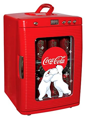 Coca-Cola 25L Retro Mini Fridge Polar Bear Design Portable Cooler/Warmer for Snacks Drinks Skincare Cosmetics with AC DC Capable Ideal for Bedroom Office Dorm Travel