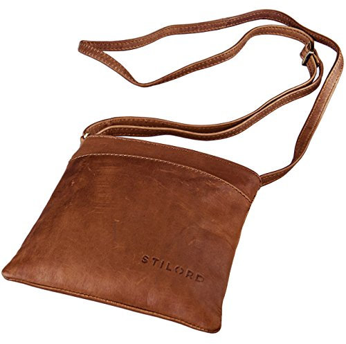 STILORD 'Lana' kleine Umhängetasche Damen 16 x 18 x 2 cm Ausgehtasche Schultertasche Handtasche echtes Büffel Leder Vintage Design Größe S, Farbe:cognac - braun