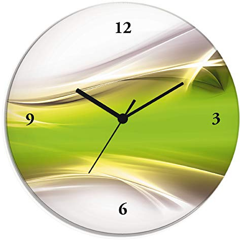 ARTLAND Wanddeko Wanduhr ohne Tickgeräusche Glas Quarzuhr Ø 30 cm Rund Lautlos Design Abstrakt Kunst Modern Ausgefallen Kreativ T9HZ