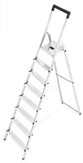Hailo L40 - Escalera doméstica de Aluminio, travesaño de Seguridad con Gancho para Cubo (8 peldaños)