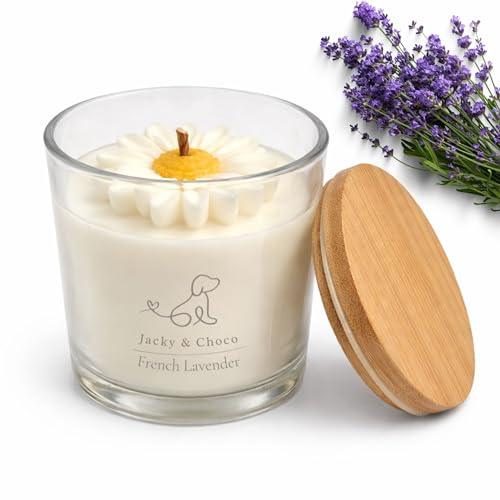 Jacky&Choco Velas Aromáticas Decorativas de Lavanda, Velas Perfumadas Originales, 200gr de Cera de Soja y Abeja, Vela Aromática grande, ideal como Ambientador de Hogar o Aromaterapia