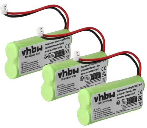 vhbw 3x batteria compatibile con Audioline DECT 5015 telefono fisso cordless (750mAh, 2,4V, NiMH) verde - Sostituisce 08C/CP18NM, BC101276