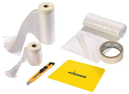 WAGNER Universal Extra Abdeckset Premium inkl. Abdeckfolie 4 x 6 m, Abdeckfolie mit Klebeband 20 m x 2,7 m, Abdeckfolie mit Klebeband 20 m x 0,55 m, Malerklebeband 20 m x 36 mm, Sprühschutz, Cutter