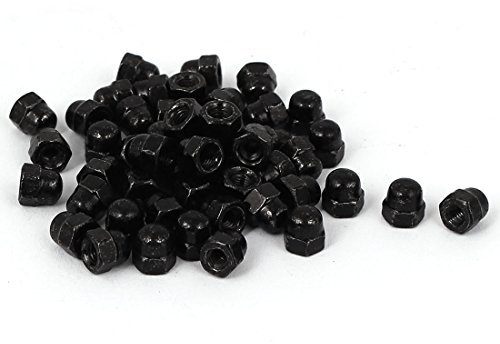 sourcing map Eichel Sechskant Hutmuttern - 50stk. M3 Hutmuttern Hartmetall Stahl Sechskant Dekorative Kappenmutter für Schrauben Bolzen Schwarz