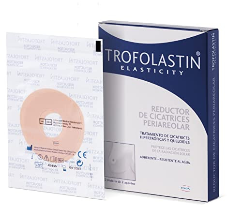 Trofolastin, Reductor de Cicatrices Periareolar, Apósitos Adhesivos para Cicatrización Postoperatoria Mamaria, Hipertróficas y Queloides, Protección Solar UPF 50+ demostrada, 6,5x6,5cm x 5uds