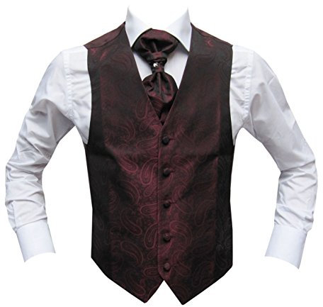 MMUGA Hochzeitwesten Set mit Plastron Pflaume 54