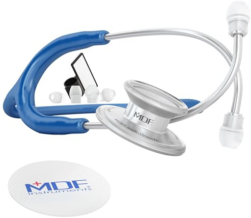 MDF Instruments, MD One Stainless Steel Premium Dual Head Stethoscope, Adult, Royal Blue Tube, Silver Chestpieces-Headset, MDF77710