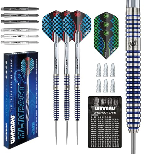 WINMAU - Hi-Impact - 24 g Freccette Professionali in tungsteno 95%, Set di Punte in Metallo Volante, calci, Borsa per Freccette e Tavolo per Contanti