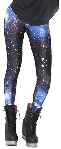 QZUnique Women's Night Sky Star Print Ankle Length Footless Elastic Tights Leggings ,Night Sky Star,One Size