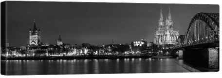 Paul Sinus Art Schwarz Weiß Köln Cologne Bild auf Leinwand - Edler Köln Kunstdruck auf echter Leinwand, fertig aufgespannt auf hochwertigen Holzkeilrahmen - 120x40cm