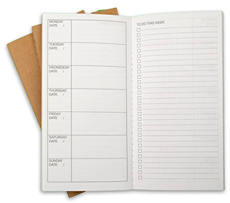 RICCO BELLO Travelers Notebook Refill Inserts, Weekly To Do Undated Calendar, Kraft Cover, 4.25 x 8.25 inches (Set of 3)