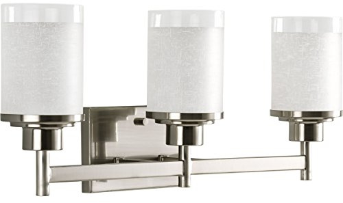Progress Lighting Alexa Collection 3-Light Etched Linen with Clear Edge Glass Modern Bath Vanity Light Brushed Nickel