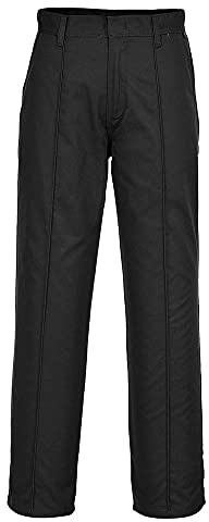 Portwest 2885 Preston Byxor Polyester Hållbar 3 Fickor Sy Söm i Mitten Fram | Svart, UPF 40+, Lång Passform, 245 G Fortis Polybomull, Veck med Sömmar, Sydd Främre Mittsöm, 2 Sidofickor, Yttre Hudtyg