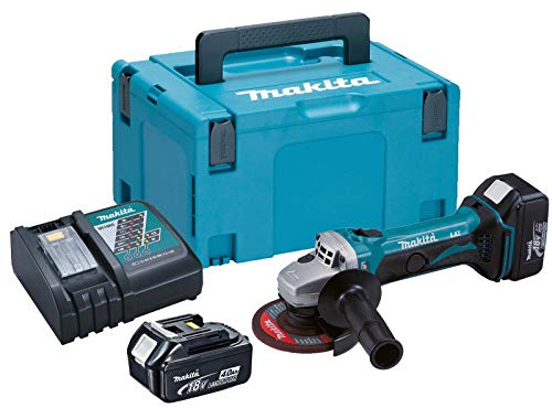 Makita DGA452RMJ 18V Li-Ion LXT 115mm Angle Grinder Complete with 2 x 4.0 Ah Li-Ion Batteries and Charger Supplied in A Makpac Case