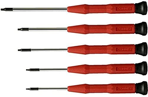Connex COXT977010 Set de tournevis de mécanique de précision Torx 5 pièces, Argent/noir/rouge