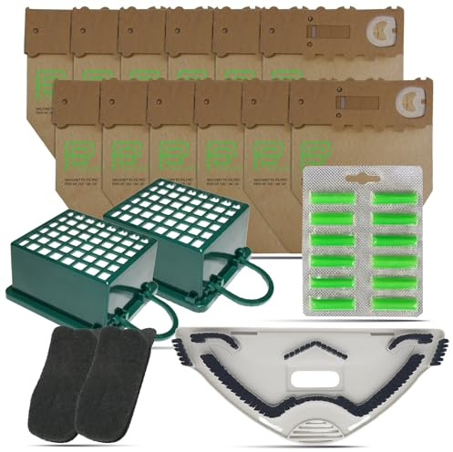 Kit Risparmio 12 Sacchetti Folletto VK 131, 12 Profumatori, 2 Filtri HEPA, 2 Filtri Antiodore, 1 Sottospazzola | Compatibili per Folletto 131 | Soluzione Tutto-in-Uno per Casa Pulita e in Ordine