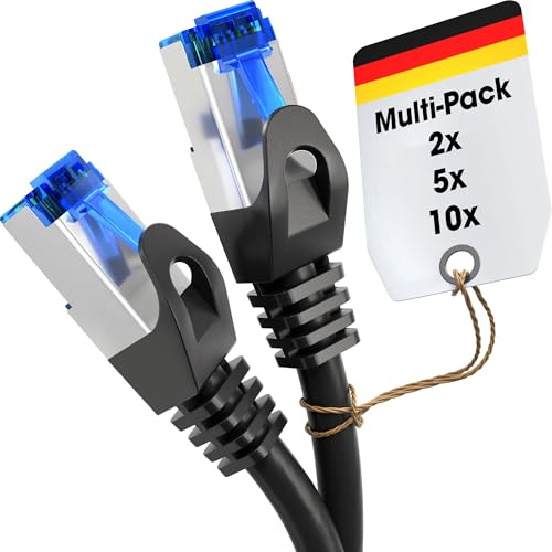 KabelDirekt – 5x 0,5m – Câble Ethernet, Câble Réseau, RJ45/LAN, disponible en 0,25-30m (10Gbps, Vitesse de fibre optique pour les réseaux Gigabit, commutateur, routeur, modem, noir/argent)