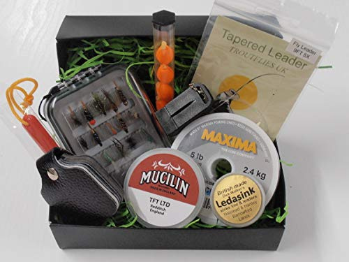 Para pesca con mosca Set de regalo, caja de moscas y accesorios, de papel de regalo. (Set3)