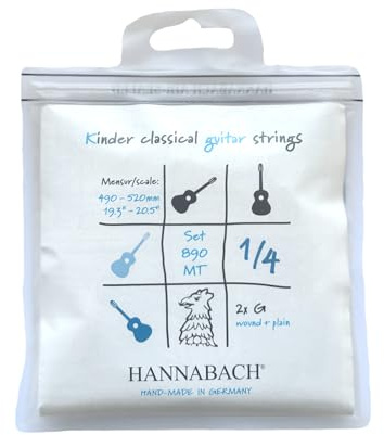 Hannabach klassiska gitarrsträngar Serie 890 MT för 1/4 barnegitarr Mensur: 49-52 cm - Set med 2 G-strängar - 890MT 1/4