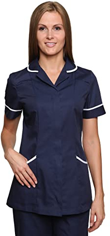 Mirabella Health & Beauty Women's Nightingale Healthcare Tunic Uniform, 12, Navy / White Trim