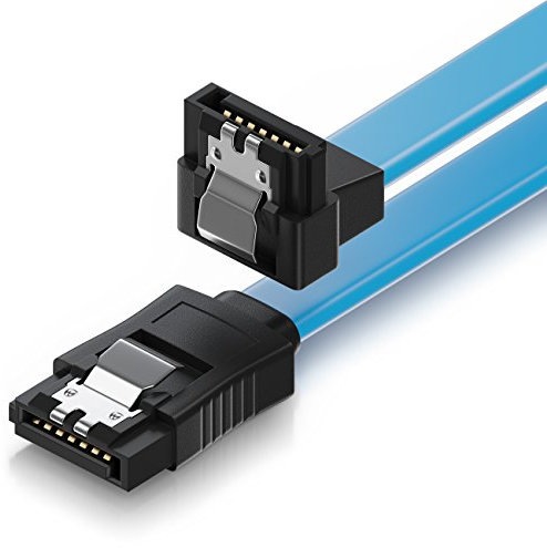 deleyCON 30cm SATA III Kabel S-ATA 3 Datenkabel Verbindungskabel Anschlusskabel für HDD SSD mit Metall-Clip - 6 GBit/s - 1x Gerade 1x 90° L-Type Stecker - Blau