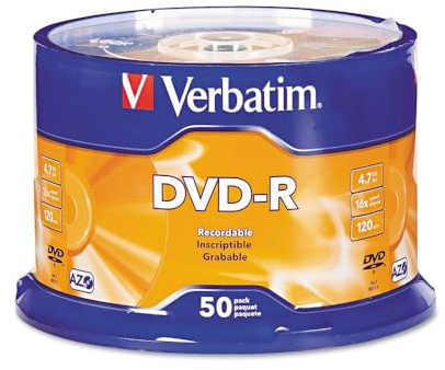 Verbatim 95101 DVD-R Discs, 4.7GB, 16x, Spindle, Silver, 50/Pack