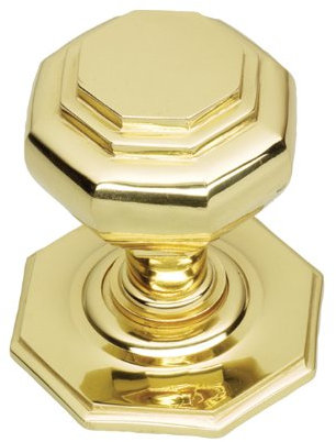 Solid Heavy Cast Polished Brass Octagonal Centre Door Knob Large (Fixed Knob)