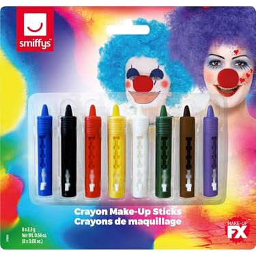 Smiffys Smiffys Make-Up FX, Fettstift Make-up, Zurückziehbar, 8 pro Packung Halloween