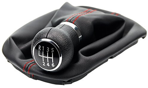 L&P A257-3 Schaltsack Schaltmanschette Schwarz Naht Rot Schaltknauf 6 Gang kompatibel mit VW Passat 3B 3BG B5 2000-2005 Rahmen Komplettset 12mm Knauf Plug Play Ersatzteil für 3B0711113