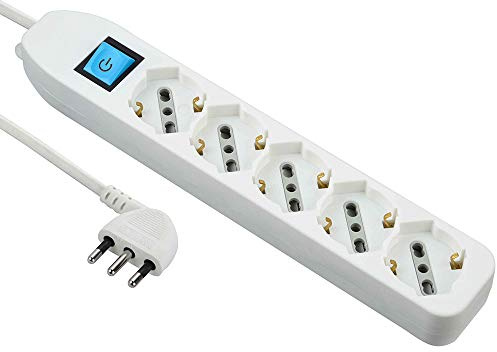Electraline 62070 Multipresa 5 posti polivalenti (schuko + 10/16A) con Interruttore-Cavo 1,5 m Bianco