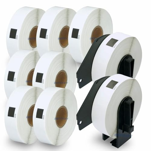 BETCKEY - 10 Rouleaux DK-11203 Étiquettes de Dossier de Fichiers Compatible avec Brother, 17mm x 87mm, 3000 Étiquettes pour Imprimantes d'Étiquettes QL Brother (2 Fixateurs Réutilisables)